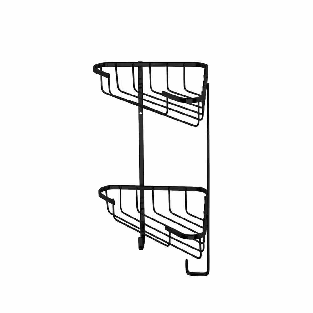 Croydex Black 2 Tier Wall Mounted Corner Shower Caddy with Hooks – 2