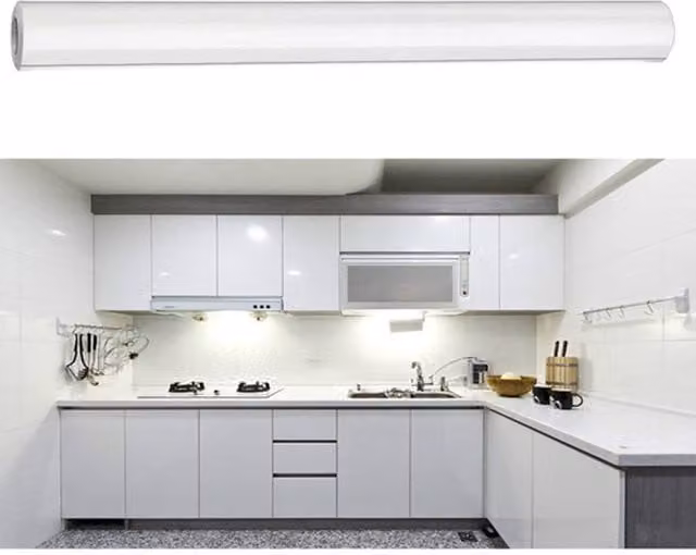 Living and Home Glossy Self-Adhesive Plain White Wallpaper for Furniture Renovation, W: 60 cm, H: 100 cm