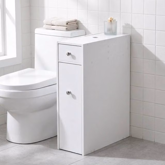 STILVORA Slim Bathroom Storage Cabinet with Drawers in White Matt MDF – 1
