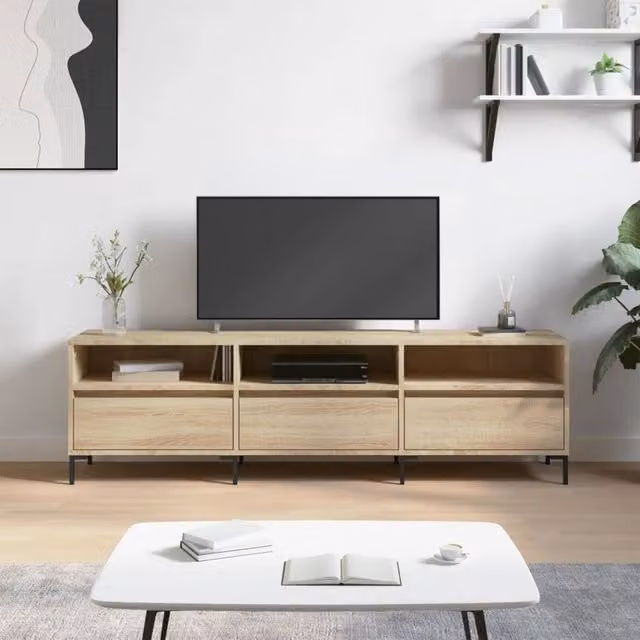 Berkfield Home Modern TV Cabinet in Natural Sonoma Oak, W/D/H: 150 x 30 x 44.5 cm – 1
