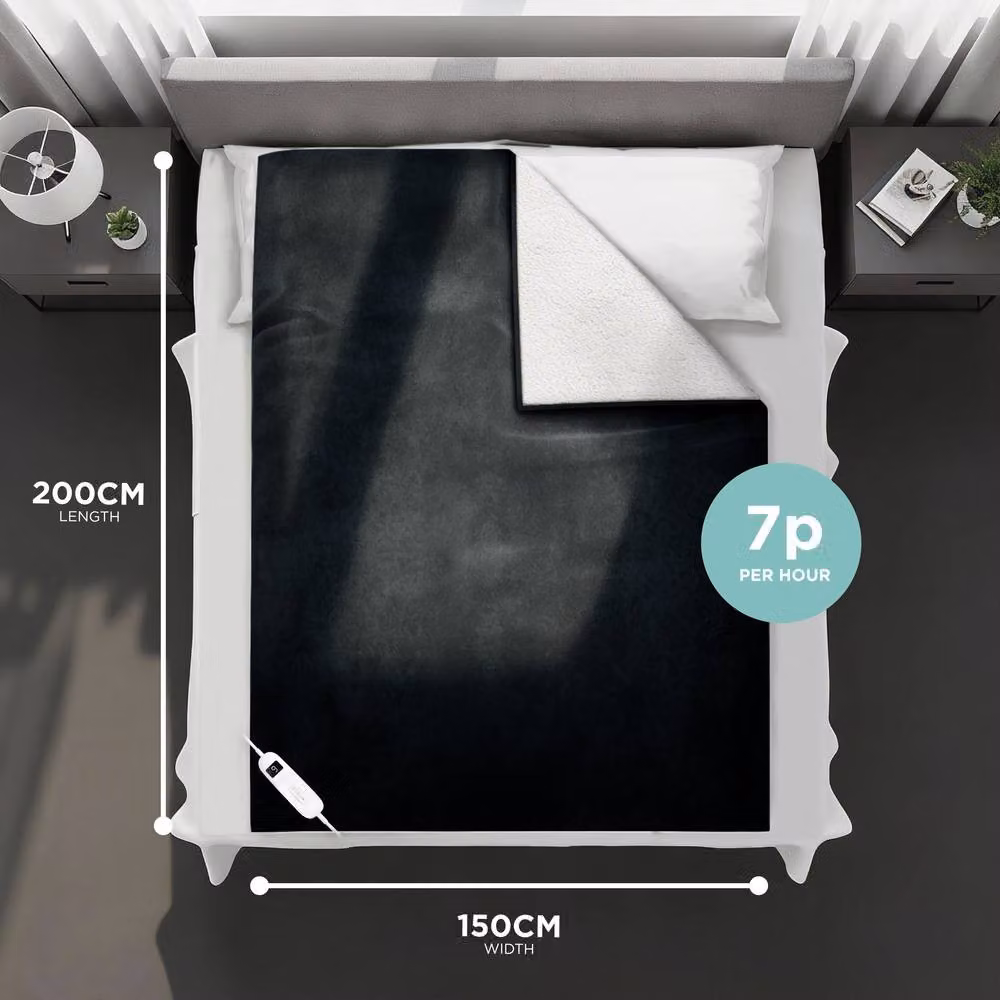 DMD Collective Black Fleece and Sherpa Electric Heated Blanket Throw, W/D/H: 150 x 200 cm – 2