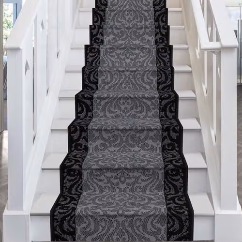 runrug Baroque Stair Runner in Black and Grey, Machine Woven Polypropylene, W: 60 cm, L: 480 cm – 5