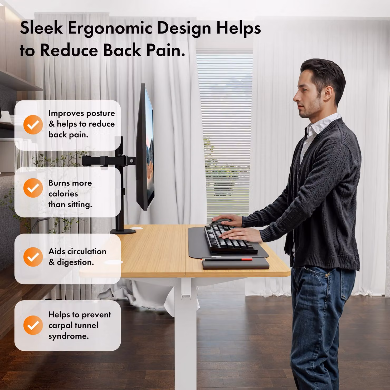VonHaus Electric Height Adjustable Standing Desk in Brown with USB-C Charging, W/D/H: 118 x 60 x 72 cm to 118 x 60 x 100 cm – 3