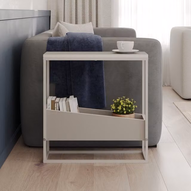 Decortie Lido End Table with Angled Open Storage in Sandstone