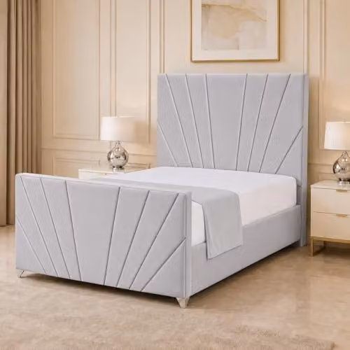 Living Comfort Bedz Sunrise Bed in Silver Plush Velvet with Black Board Base, 6ft Super King Size