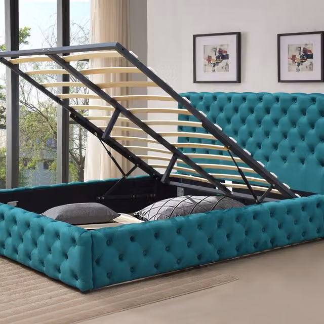 Comfy Living Tufted Fabric Gas Lift Ottoman Bed Frame in Green, W/D/H: 180 x 200 cm
