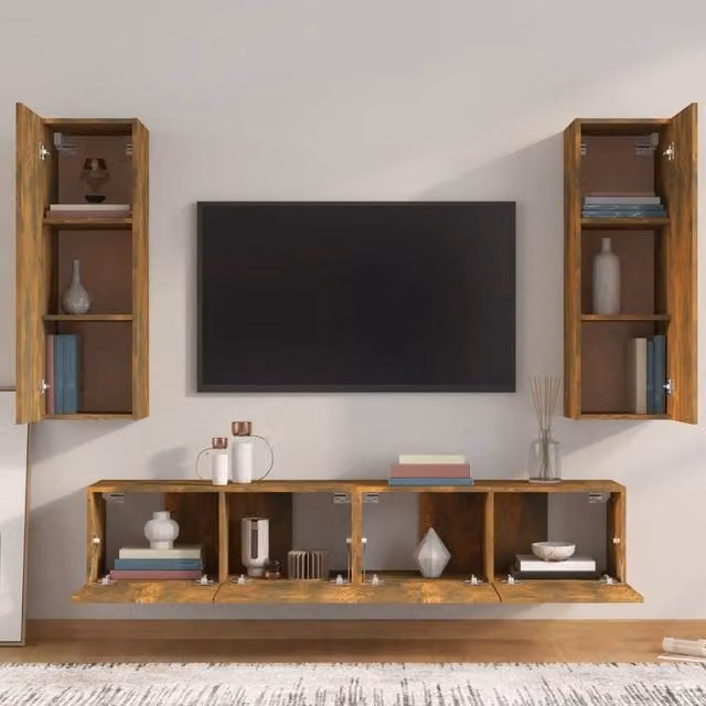 Berkfield Home Classic 4 Piece TV Cabinet Set in Smoked Oak Brown Engineered Wood