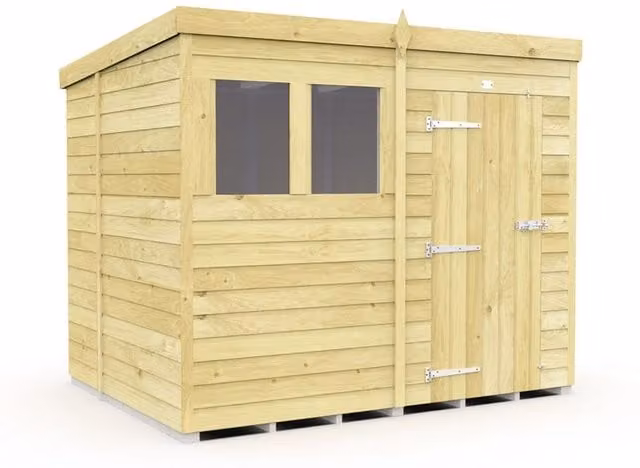 Buttercup Farm Brown Wooden Pent Shed with Single Door and Windows, W: 243 cm, D: 214 cm, H: 201 cm – 1