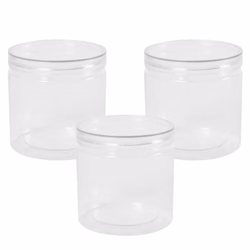 OHS Set of 3 Airtight Plastic Food Storage Jars with Screw Lids, White and Transparent, 800ml