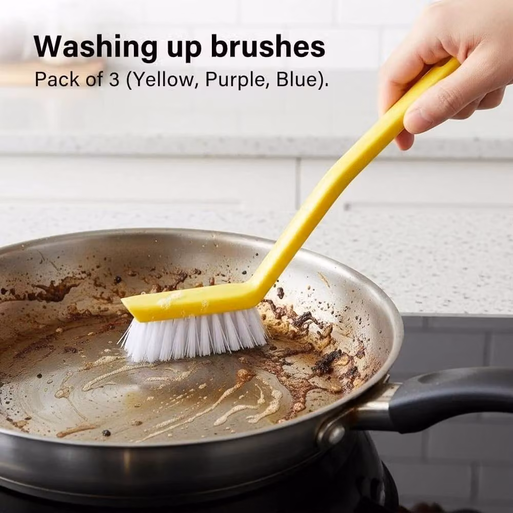 NESTLUNE 3-Piece Multicolour Washing Up Brushes with Non-Slip Grip and Built-in Scraper – 2