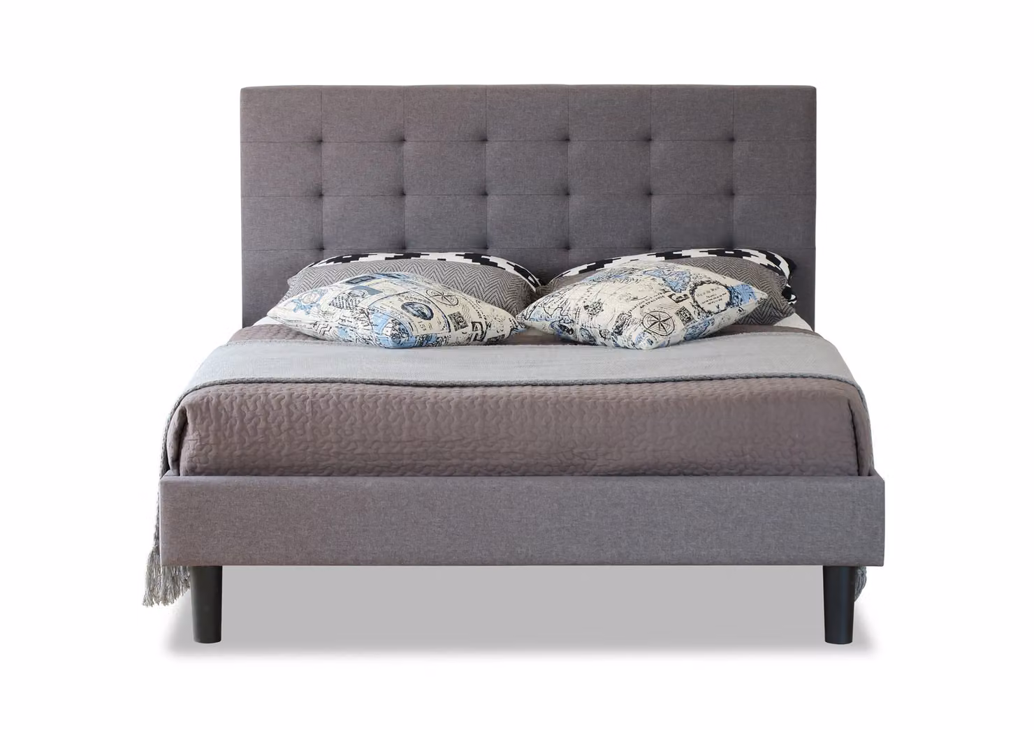 Modernique Upholstered Fabric Bed with High Headboard and Slatted Wooden Sprung Base in Grey, W/D/H: 107 x 200 x 104 cm – 4