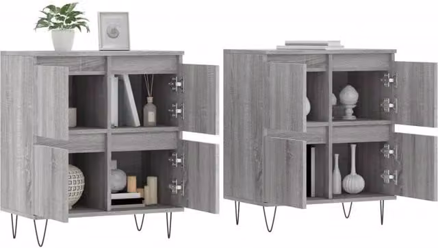 Berkfield Home Set of 2 Modern Grey Sonoma Sideboards, W/D/H: 120 x 35 x 70 cm