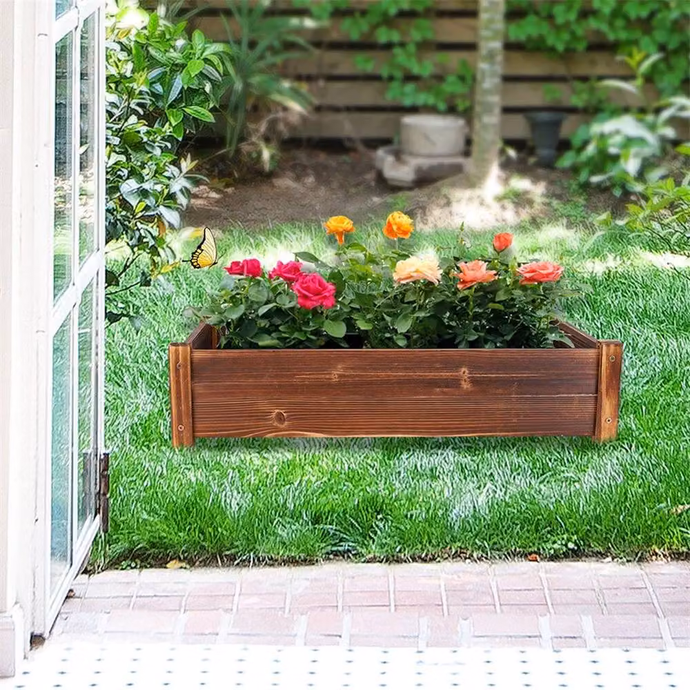 NESTLUNE Brown Wooden Raised Garden Bed Planter Box for Vegetable, Herb and Ornamental Gardens – 5