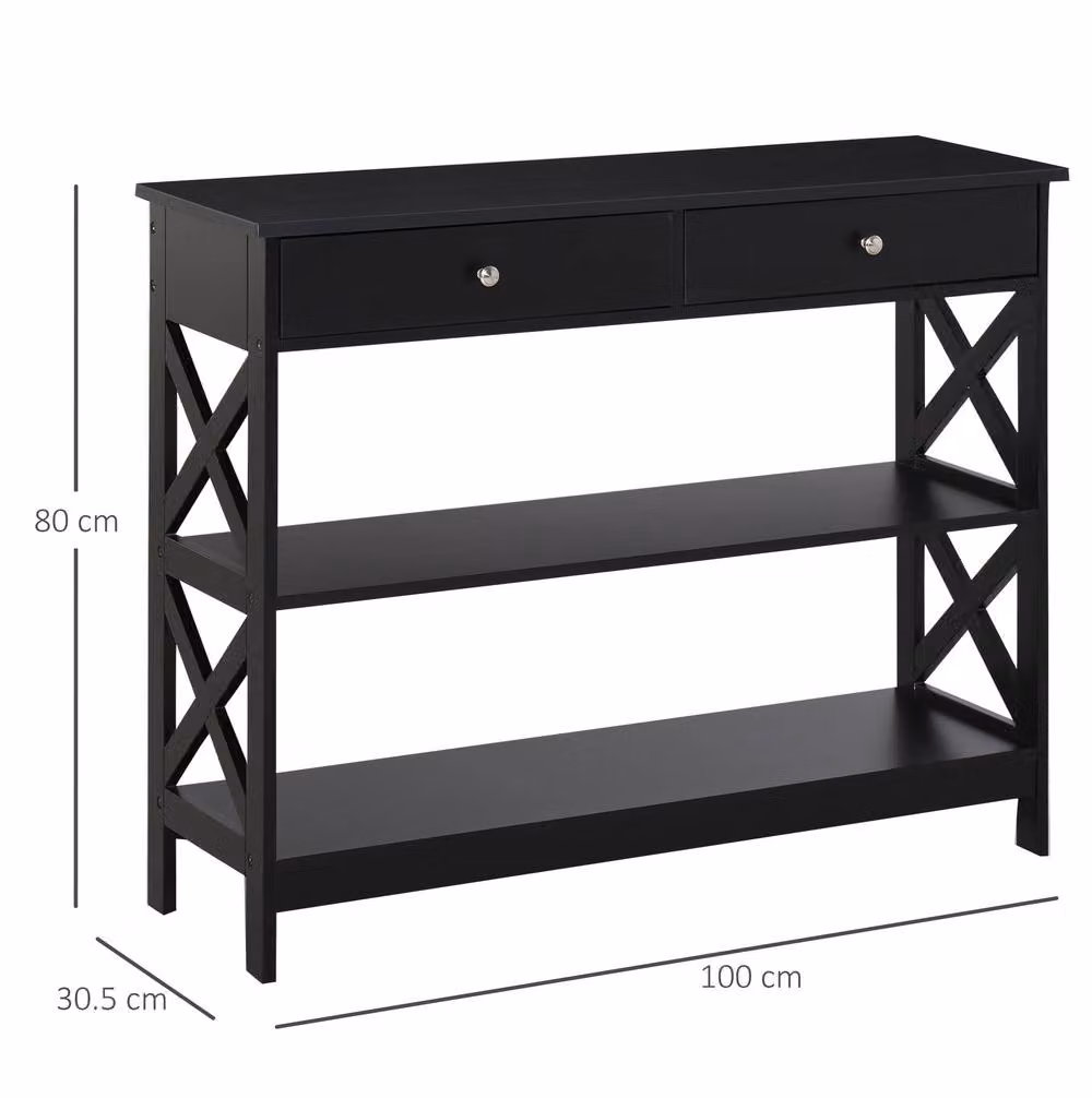 STILVORA Modern Black Console Table with 2 Drawers and Shelves – 3