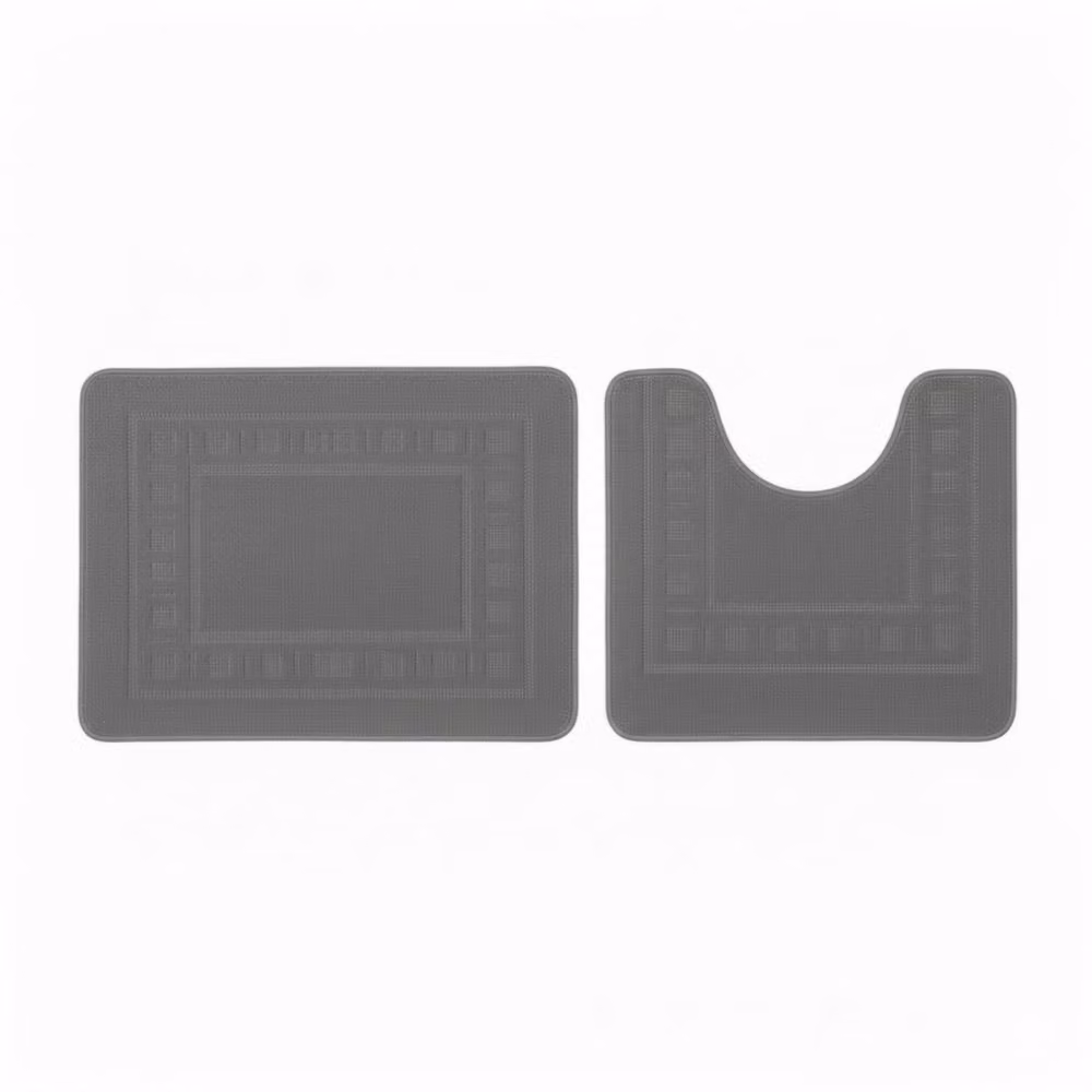 Snug City 2 Piece Box Design Bath Mat Set in Grey, Non-Slip and Absorbent, W: 80 cm x D: 50 cm – 2