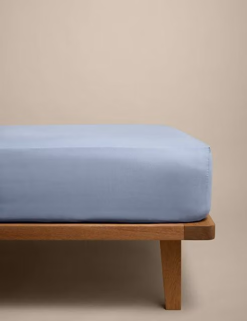 M&S Cotton Rich Breathable Fitted Sheet, Dusty Blue, W: 90 cm, L: 190 cm