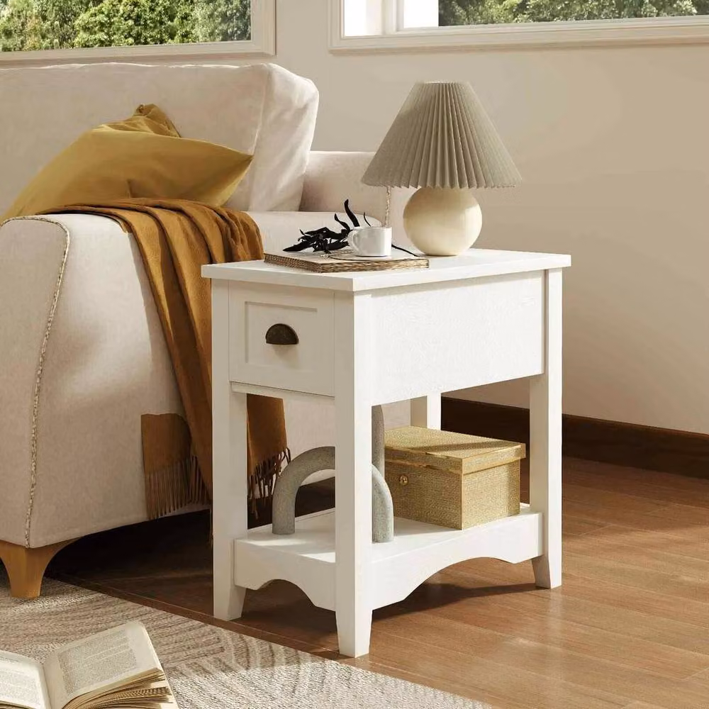 Kelvenix Set of 2 Retro White Wood Side Tables – 3