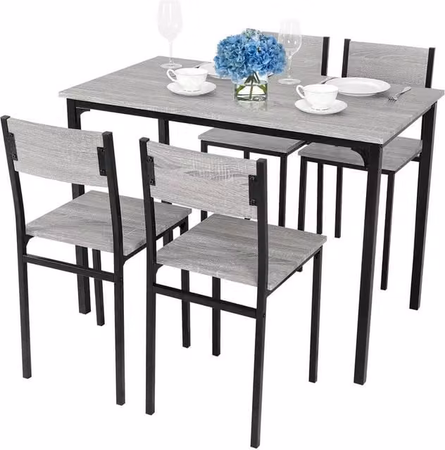 Kelvenix 5 Piece Dining Set with Rectangular Table and 4 Chairs in Grey