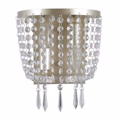 Netlighting Cortina Wall Lamp in Beige and Gold/Brass with Transparent Crystal Glass Shades, 2 Light, E14