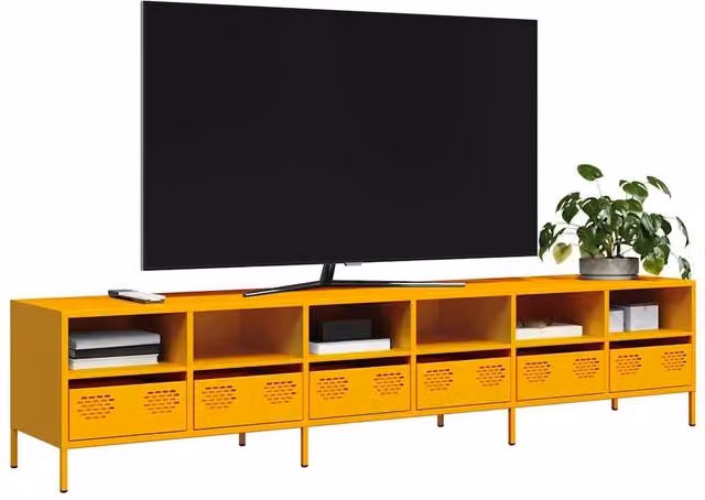 Berkfield Home Modern TV Cabinet in Mustard Yellow, W: 202 cm, D: 43.5 cm, H: 43.5 cm – 1