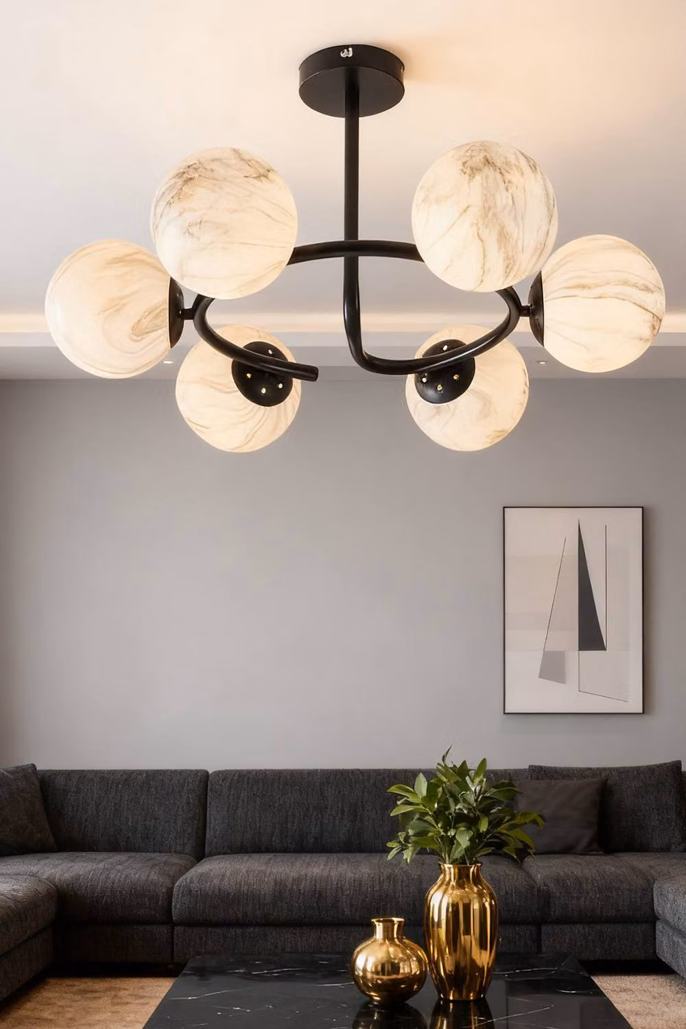 Living and Home Modern Industrial Black and Transparent Glass Sphere Ceiling Light – 2