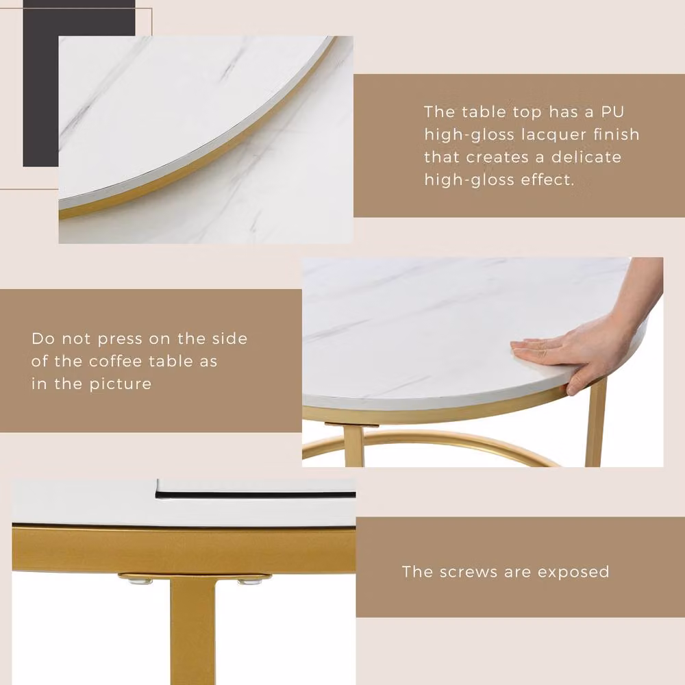 ModernLuxe Set of 2 Round Nesting Coffee Tables with Drawer and Metal Frame in White – 2
