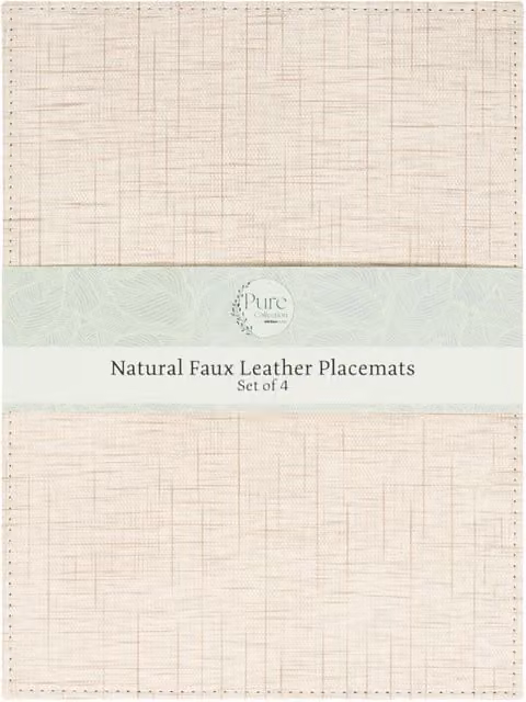 Pure Collection Set of 4 Striped Faux Leather Placemats in Beige