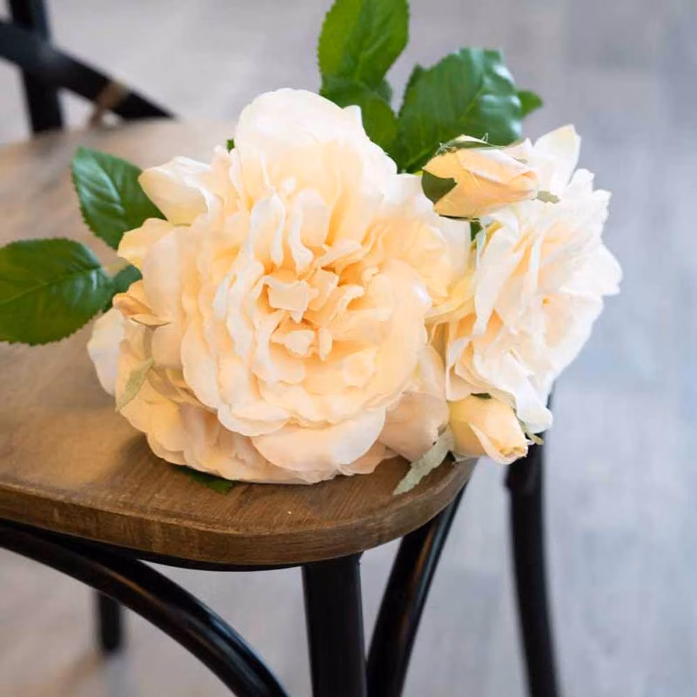 Lemon Pavilion Furniture and Decor Peachy Short Stem Rose Bouquet Artificial Flowers in Pink and White, W25 x D25 x H35 cm – 3