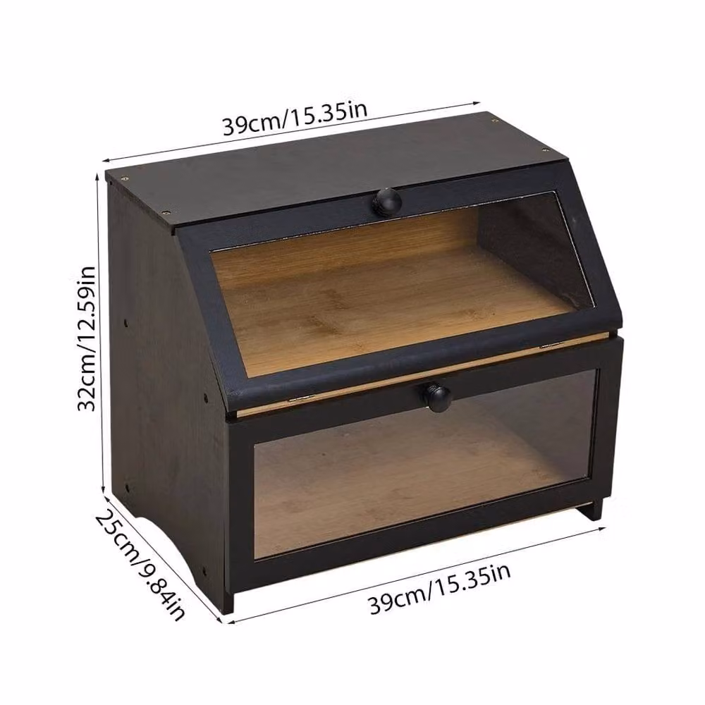 FORGEVIO Black Double Layer Bamboo Bread Bin – 2