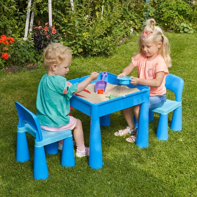 Liberty House Toys Kids 5 in 1 Activity Table and 2 Chair Set in Blue