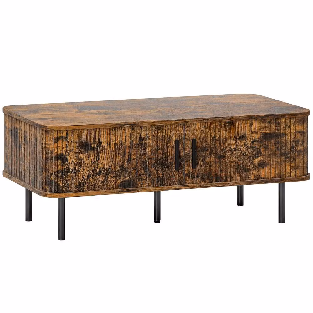 Wyld Haus Ninoma Rectangular Coffee Table in Rustic Brown with Tambour Sliding Doors – 2
