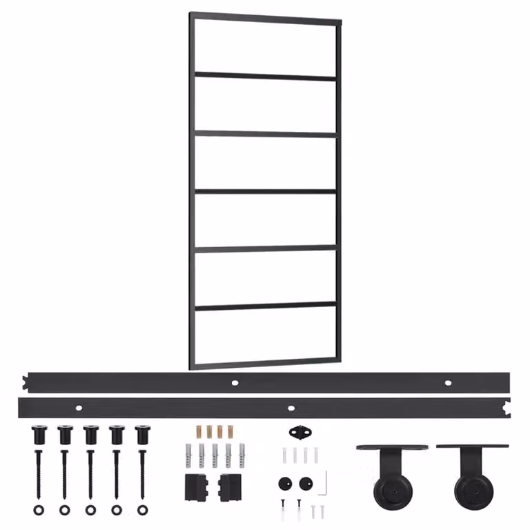 Berkfield Home Black Sliding Glass and Aluminium Door with Hardware Set, W: 90 cm, H: 205 cm