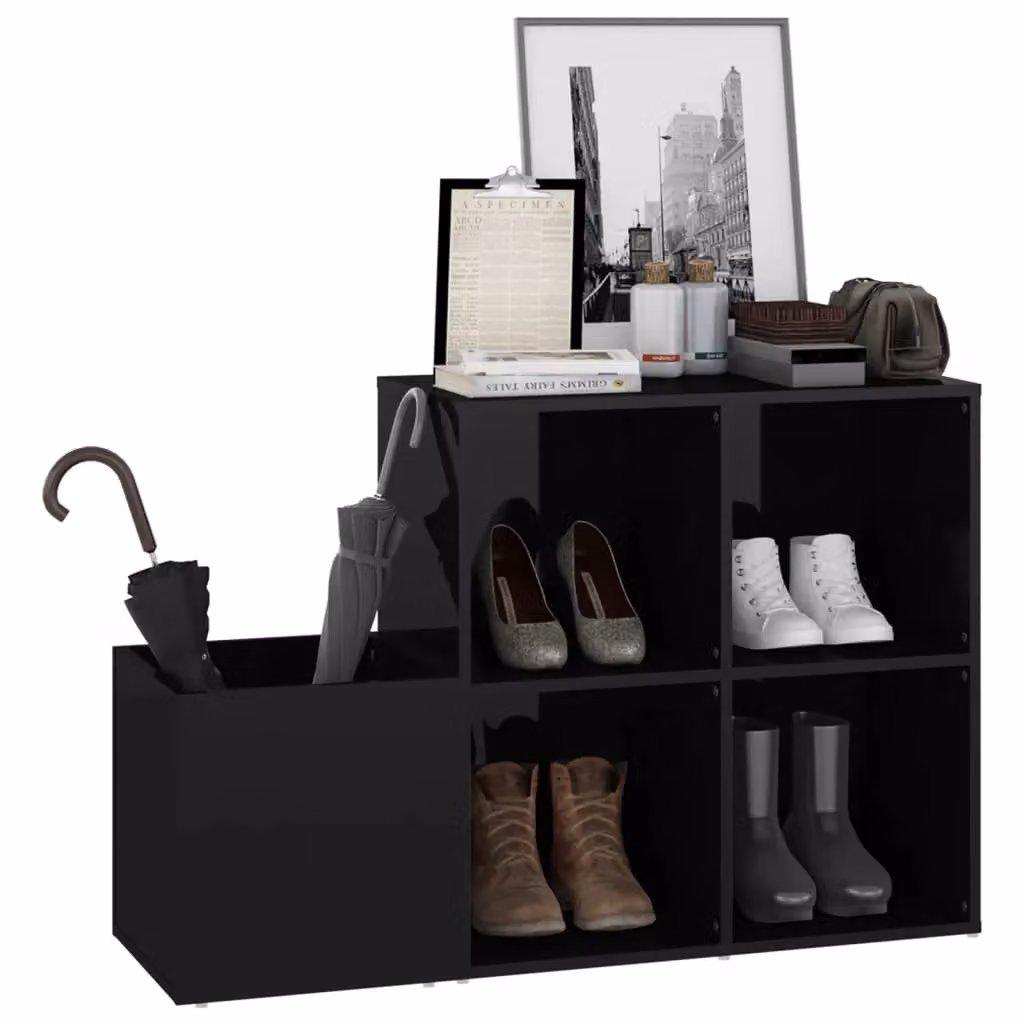 Berkfield Home Hall Shoe Cabinet in High Gloss Black, W: 105 cm, D: 35.5 cm, H: 70 cm – 3