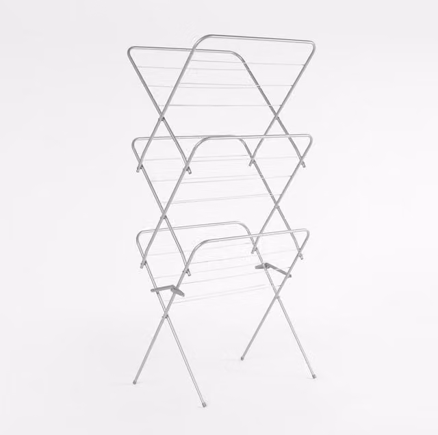 OHS 3 Tier Foldable Freestanding Metal Clothing Airer in Grey and Silver
