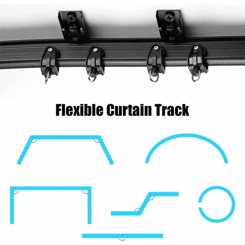 KORVIXA Flexible Bendable Curved Curtain Track in Black, Width: 100 cm, Drop: 152 cm – 6