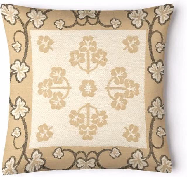 Ashley Mills Chenille Floral Square Cushion in Beige and White