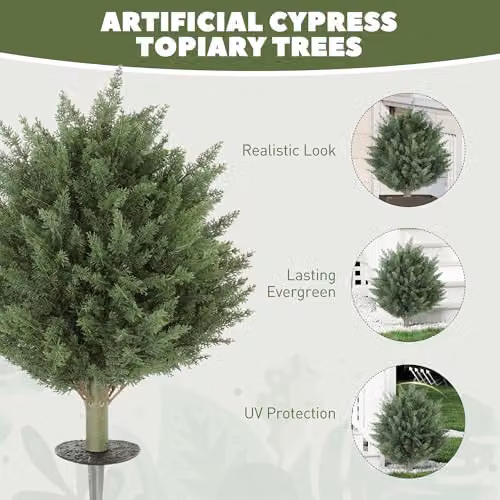 HOMCOM Set of 2 Green Artificial Cypress Topiary Trees, UV Resistant, Height: 60 cm, Width: 40 cm, Depth: 40 cm – 3