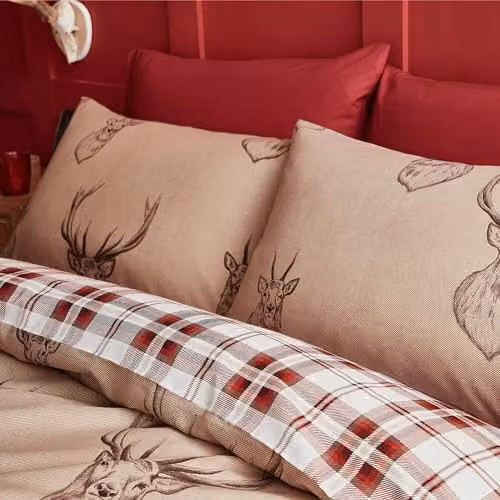 Catherine Lansfield Stag Check Reversible King Duvet Cover Set in Beige – 2
