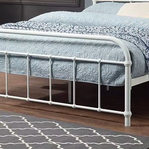 SlumberWorx Tewin Vintage Hospital Style Metal Bed Frame in White with 15cm Comfort Foam Mattress, Double (140 x 200 cm) – 4