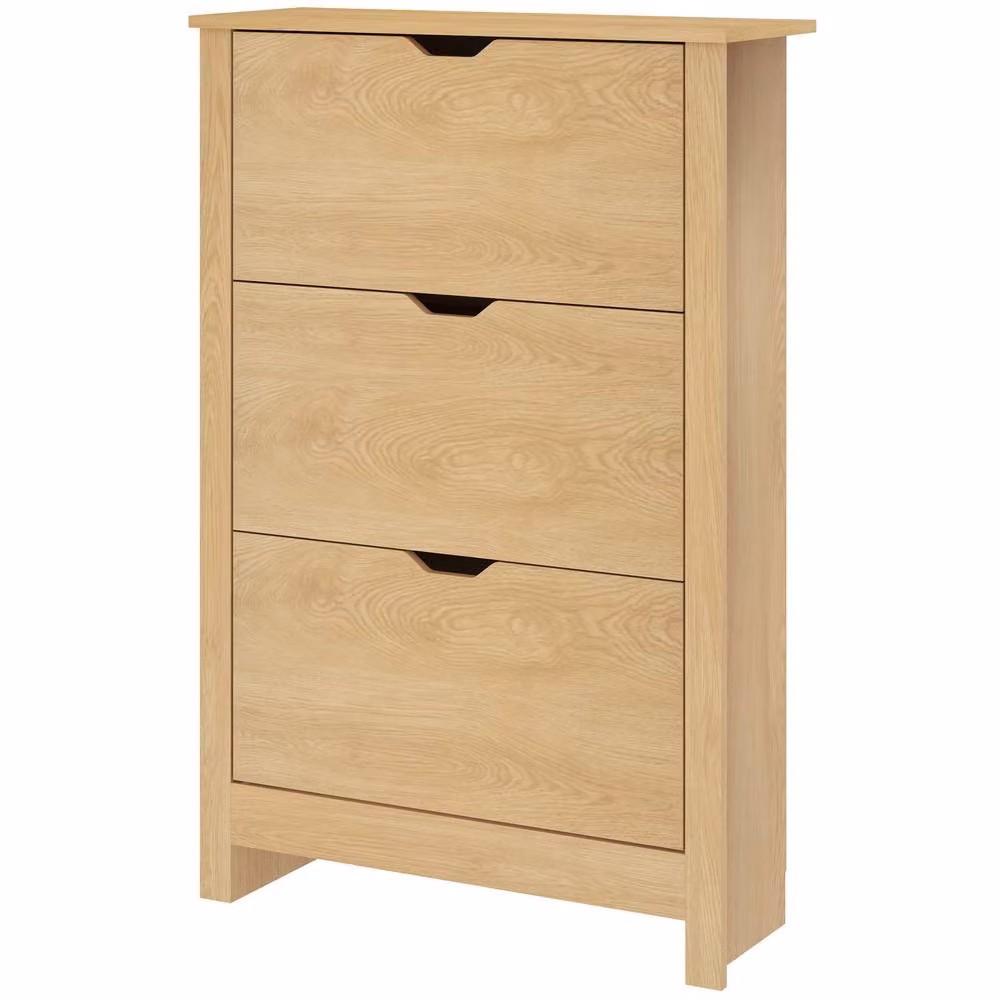 STILVORA Scandinavian Style Shoe Cabinet with Tilting Compartments and Drawers in Natural Wood, W/D/H: 112.0 x 72.0 x 30.0 cm – 3
