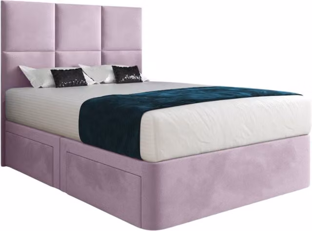 KDMD Dime Upholstered Velvet Designer Divan Bed Frame with Headboard and Drawers, Pink, W/D/H: 200 x 137 x 183 cm