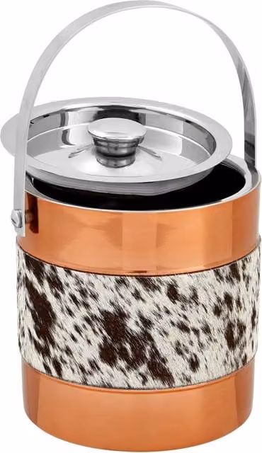 Orsina Albany Ice Bucket with Lid in Gold and Silver Stainless Steel and Leather