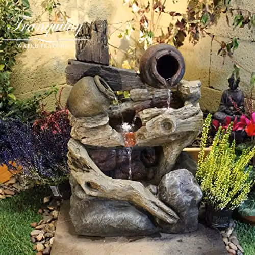 Westbury Garden Products Tranquility Solar Powered Pouring Jugs Water Feature in Grey and Brown, W/D/H: 55 x 36 x 36 cm – 2