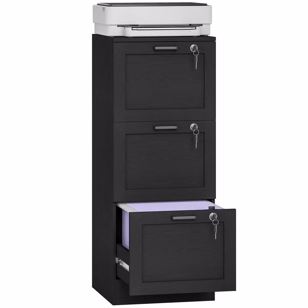 HOMCOM Lockable 3-Drawer Filing Cabinet for A4 and Letter Documents, Black – 2