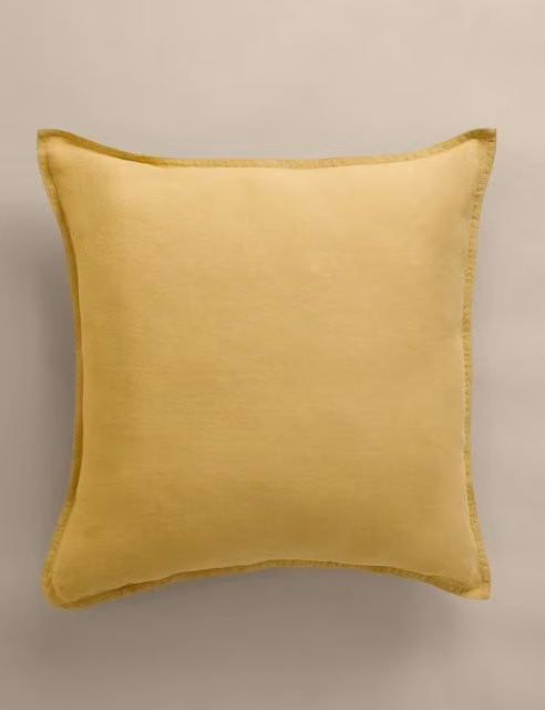 M&S Pure Linen Square Cushion in Yellow with Feather Filling