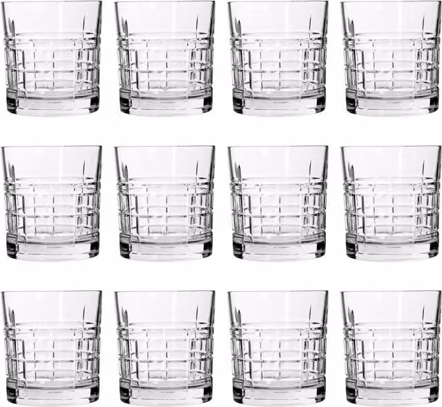 LAV Brit Geometric Whiskey Tumbler Glasses, Transparent, 325ml, Pack of 12