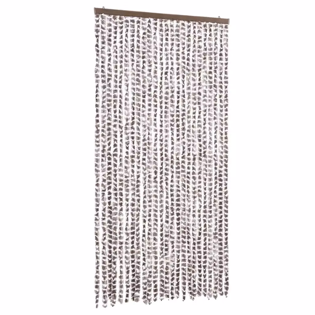 Berkfield Home Chenille Fly Curtain in Taupe and White, W/H: 100 x 230 cm – 2