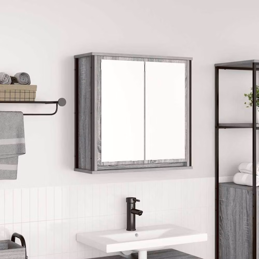 Berkfield Home Modern Grey Sonoma Bathroom Wall Cabinet with Mirror and Internal Shelves, W/D/H: 60 x 21 x 60 cm – 2