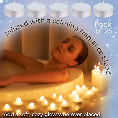 Deco Express Let It Snow Scented Tealight Candles, 25 Pack, Blue and White – 4