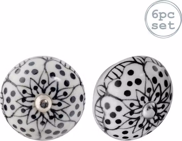 Nicola Spring Ceramic Cabinet Knobs, Pack of 6, White and Black